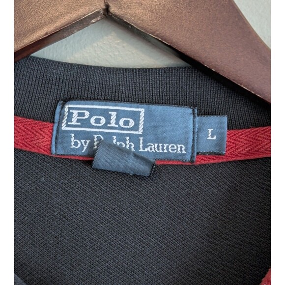 Polo Ralph Lauren Size Large Black Polo Shirt Embroidered Mallets Red Mens - Picture 3 of 4